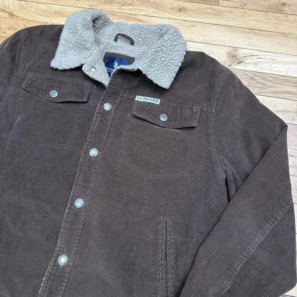 US Polo Assn Brown corduroy fur lined collar jacket